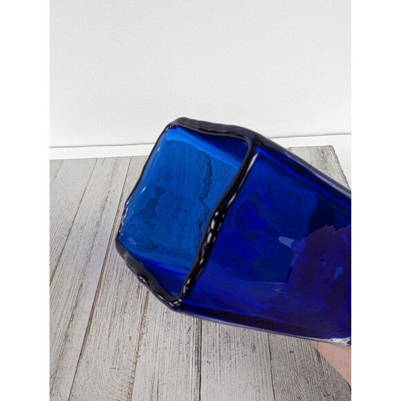 Beranek Handmade Glass Cobalt Blue Clear Abstract Vase Czech Republic Signed 7" - Picture 8 of 9